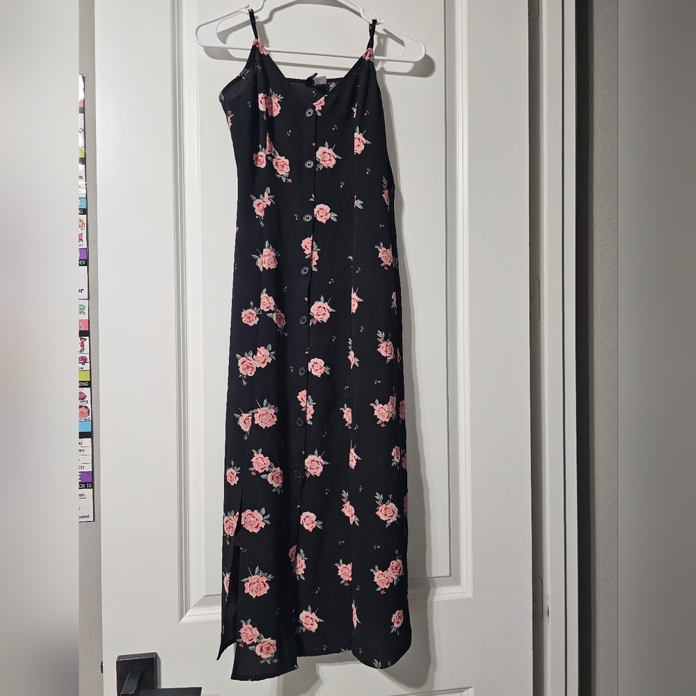Floral Maxi Dress with Pink Roses